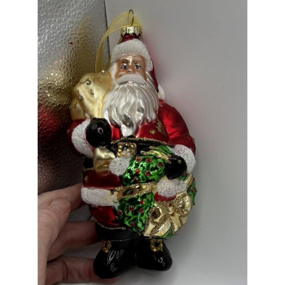 Santa Mouth Blown Hand Painted Christmas Glass Ornament Vintage with Crystals - Picture 4 of 13